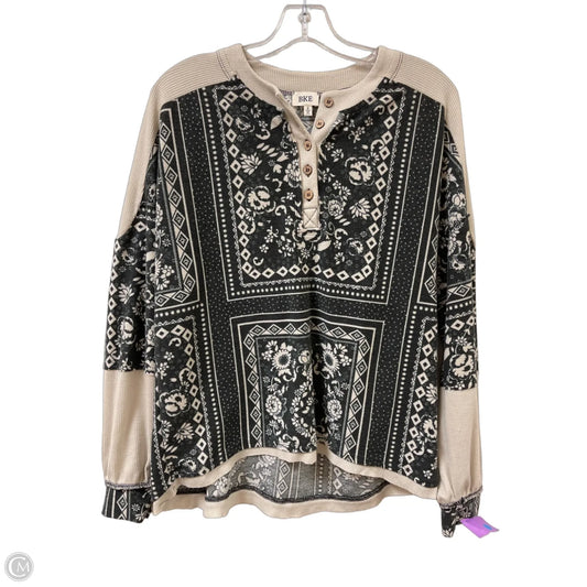 Top Long Sleeve By Bke In Cream & Grey, Size: S