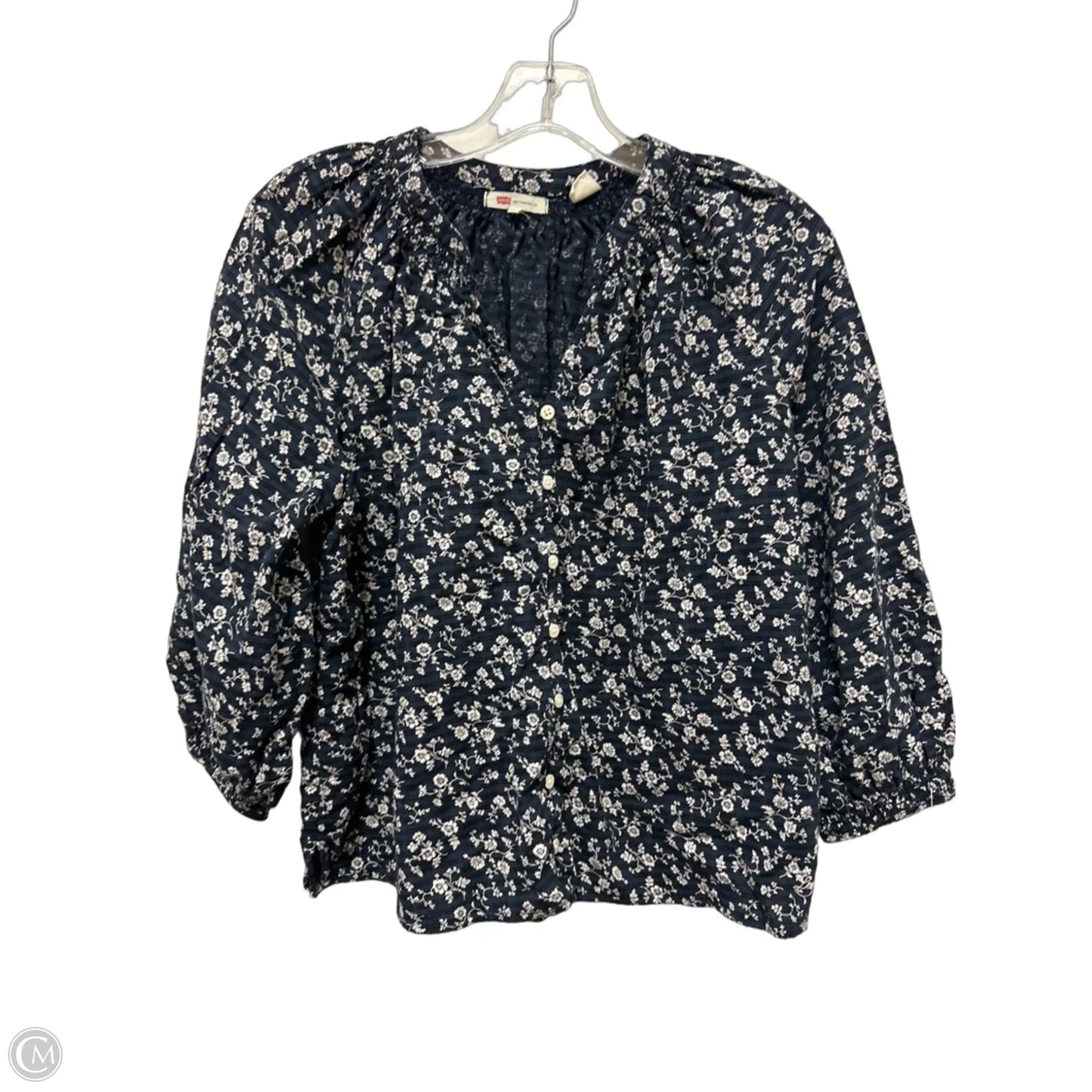 Top Long Sleeve By Levis In Blue & White, Size: S