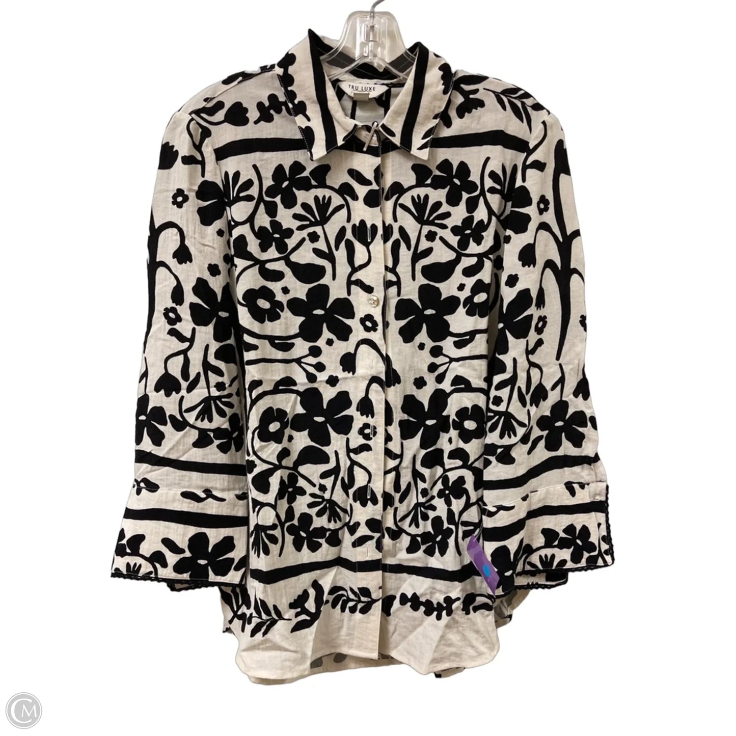 Blouse Long Sleeve By Clothes Mentor In Black & Cream, Size: S
