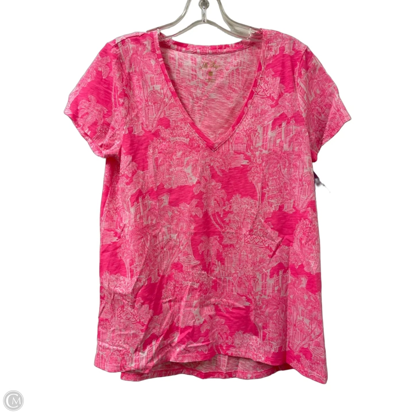 Top Short Sleeve Designer By Lilly Pulitzer In Pink & White, Size: M