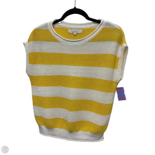 Sweater Short Sleeve By Loft In White & Yellow, Size: Xs