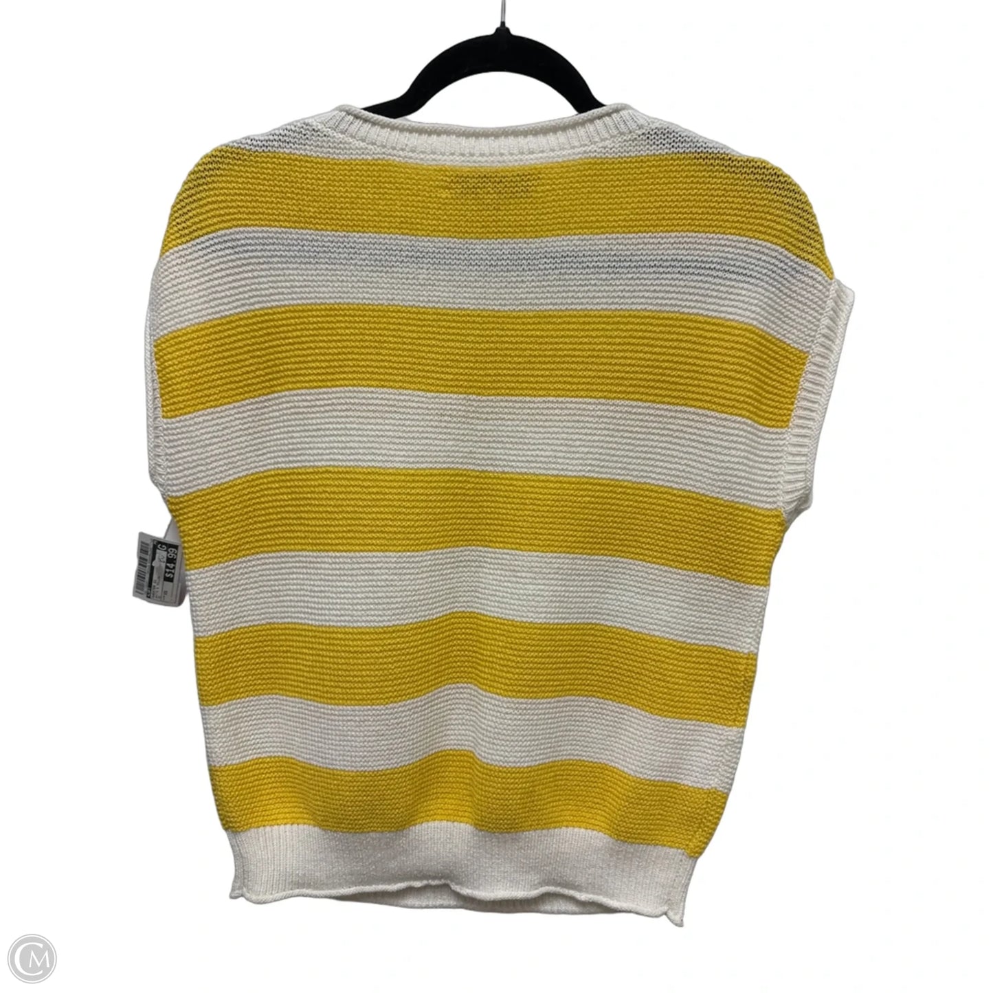 Sweater Short Sleeve By Loft In White & Yellow, Size: Xs