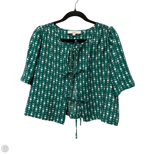 Top Short Sleeve By Loft In Green & White, Size: Xs