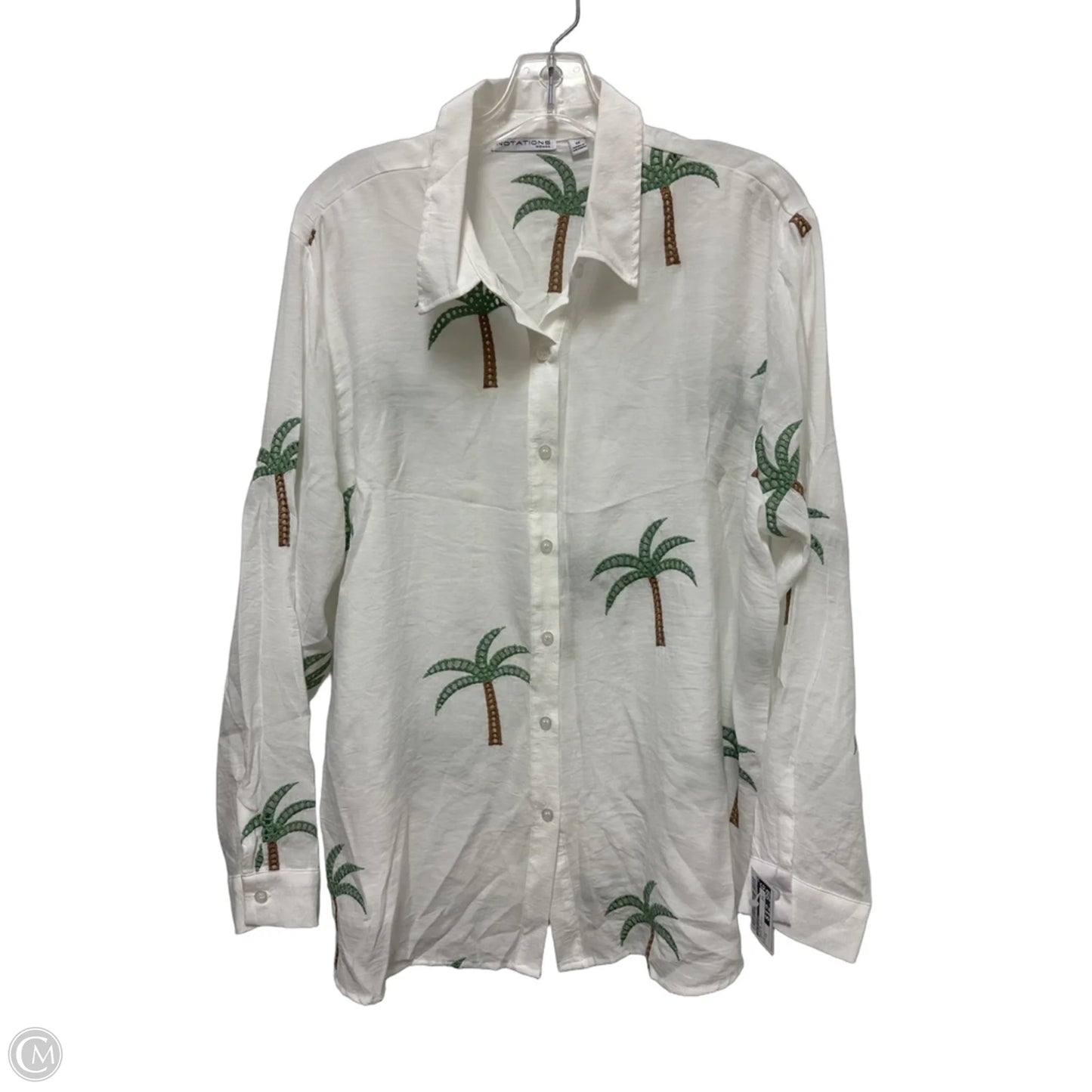 Blouse Long Sleeve By Notations In Green & White, Size: 1x