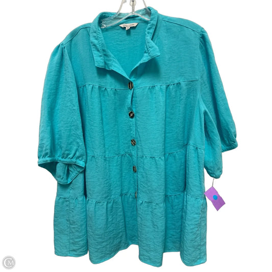 Blouse Short Sleeve By John Mark In Blue, Size: 1x