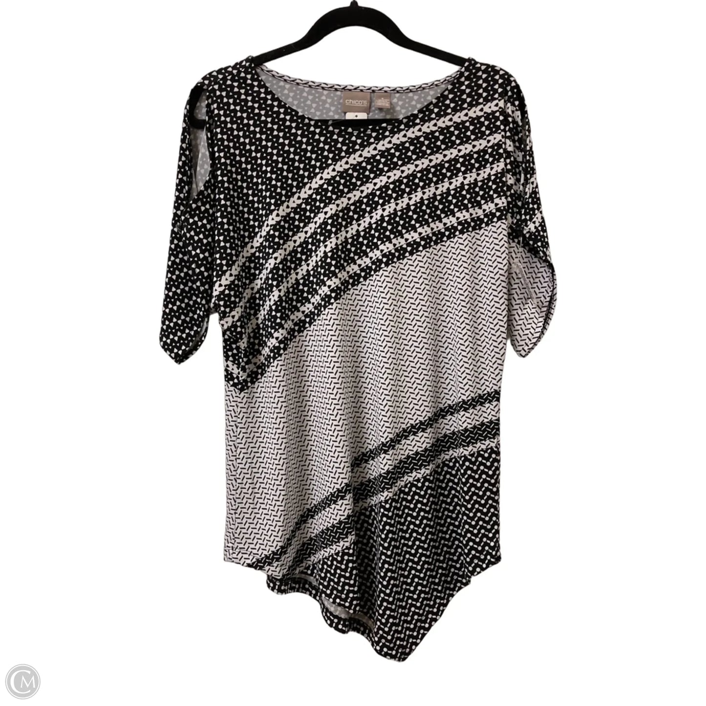 Top Short Sleeve By Chicos In Black & White, Size: M