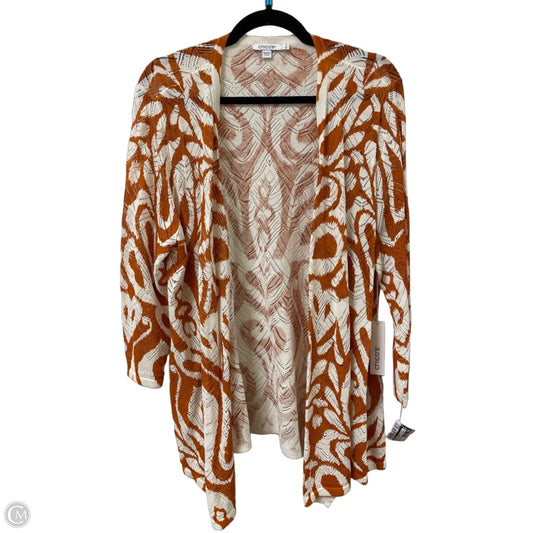 Sweater Cardigan By Chicos In Orange & White, Size: Xl