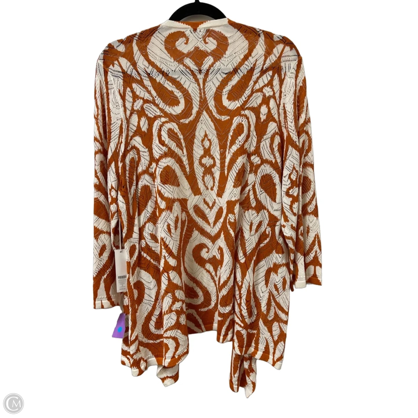 Sweater Cardigan By Chicos In Orange & White, Size: Xl