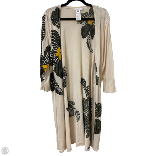 Sweater Cardigan By Chicos In Cream & Green, Size: Xl