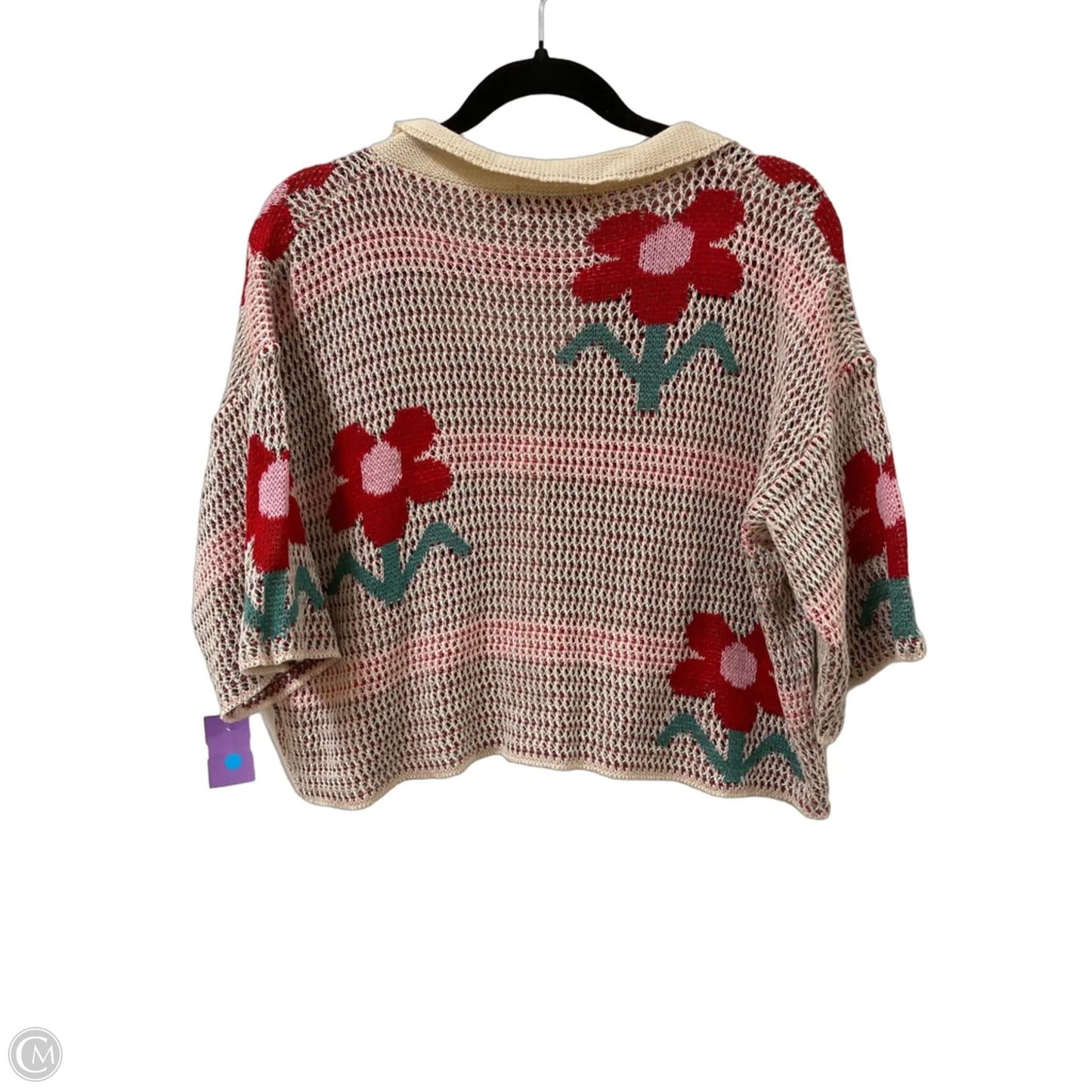 Sweater Short Sleeve By Clothes Mentor In Cream & Red, Size: L
