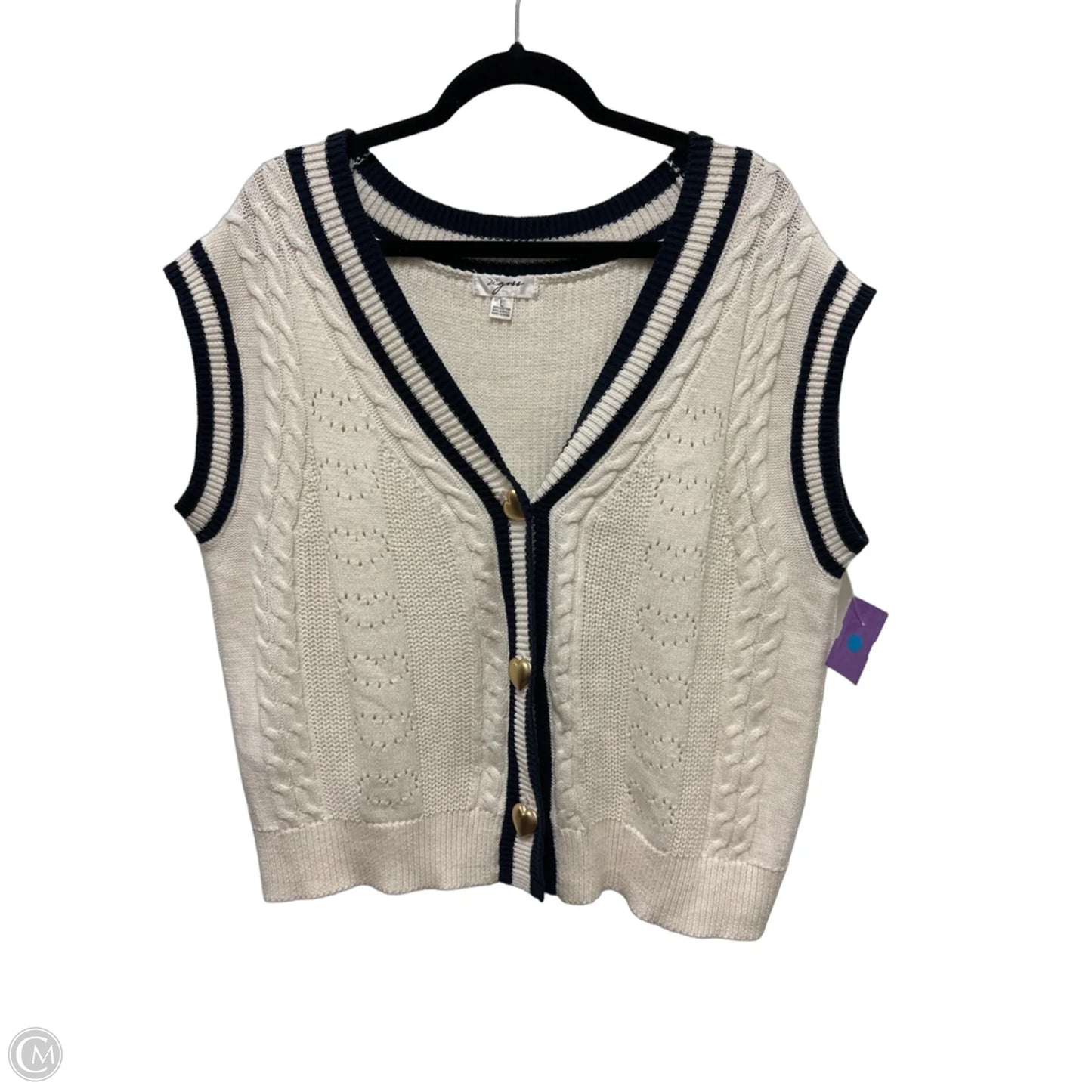 Sweater Short Sleeve By Vigoss In Blue & White, Size: L