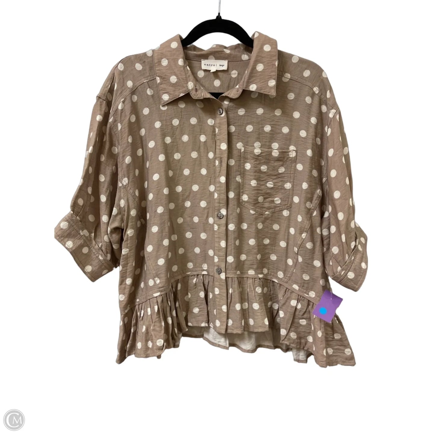 Blouse Short Sleeve By Entro In Polkadot Pattern, Size: L