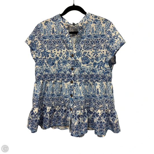 Blouse Short Sleeve By Clothes Mentor In Blue & White, Size: M