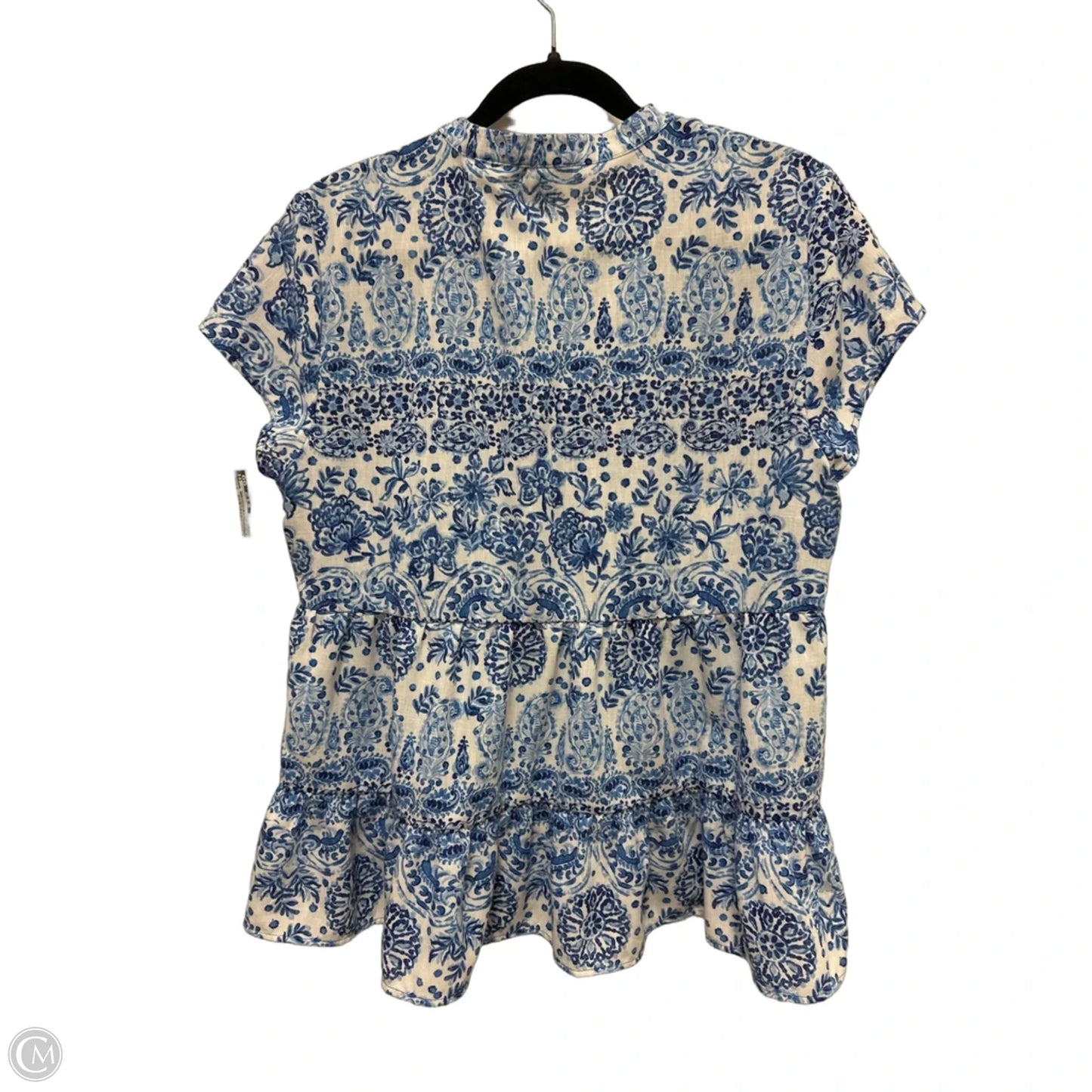 Blouse Short Sleeve By Clothes Mentor In Blue & White, Size: M