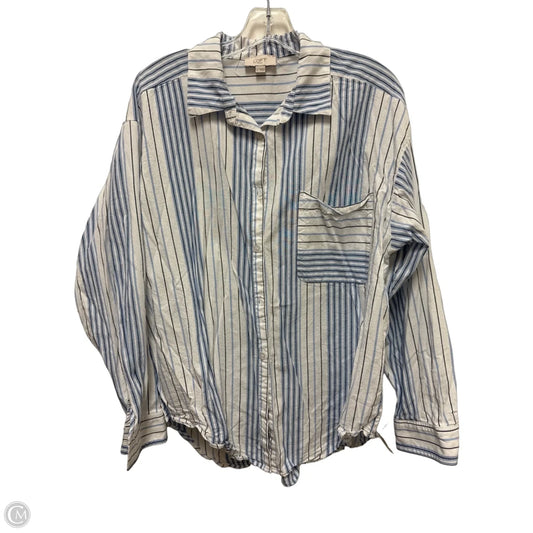 Blouse Long Sleeve By Loft In Blue & White, Size: L