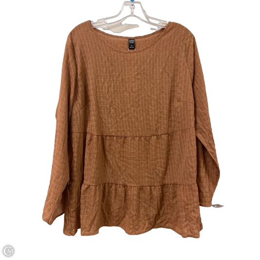 Top Long Sleeve By Emery Rose In Brown, Size: 1x