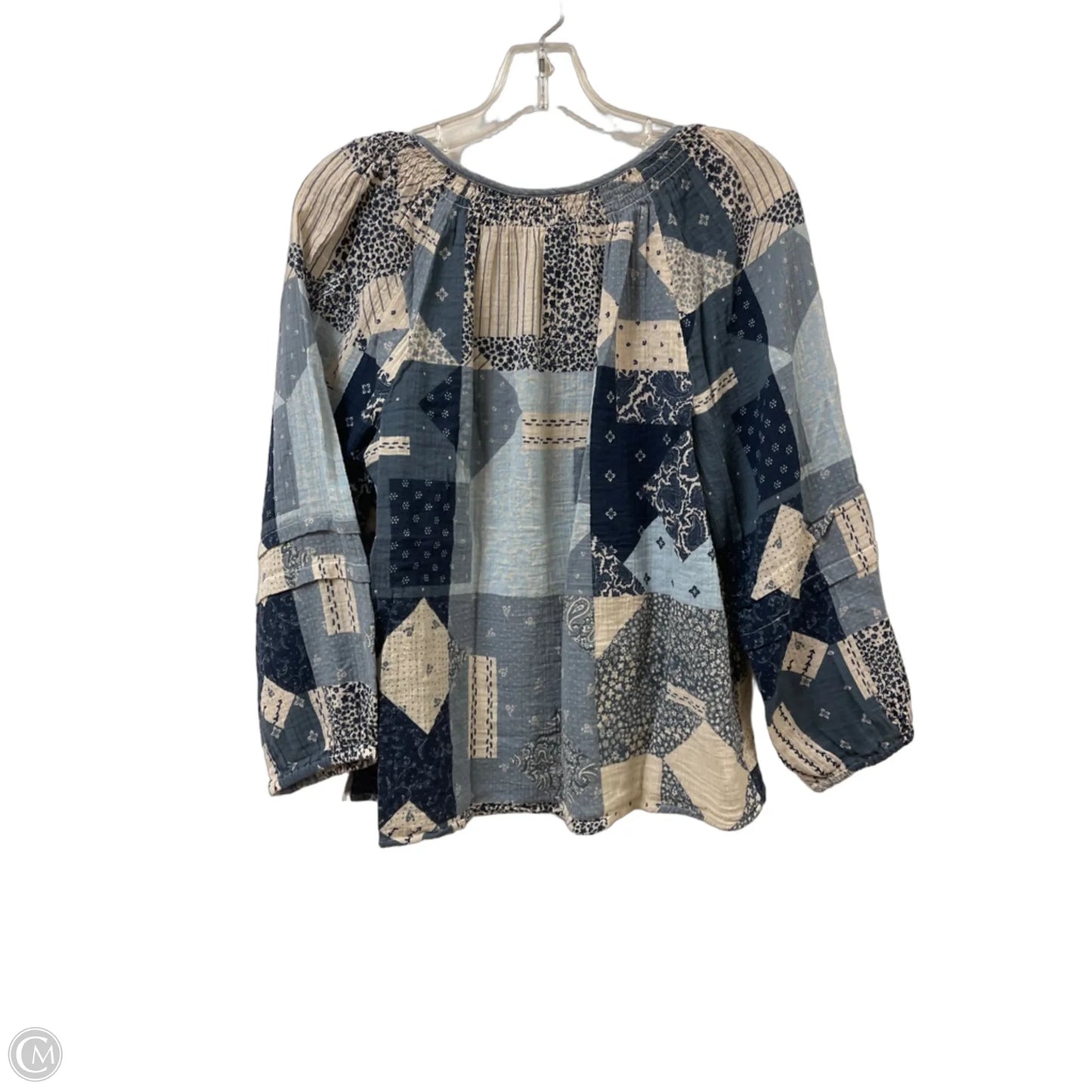 Top Long Sleeve By Wonderly In Blue & Cream, Size: M