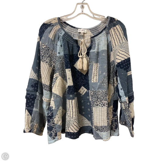 Top Long Sleeve By Wonderly In Blue & White, Size: L