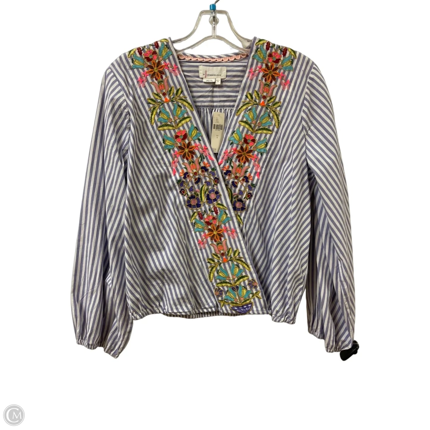 Top Long Sleeve By Anthropologie In Purple & White, Size: S