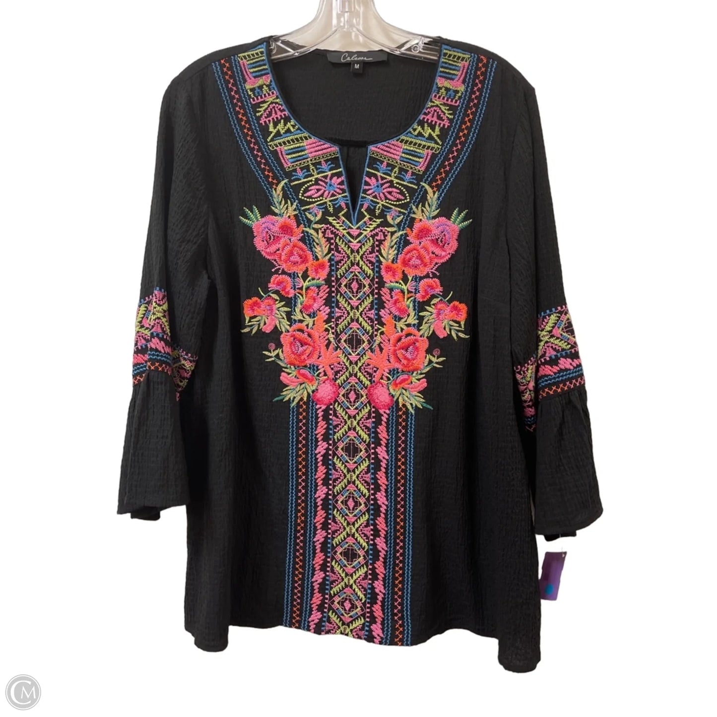 Top Long Sleeve By Calessa In Black & Pink, Size: M