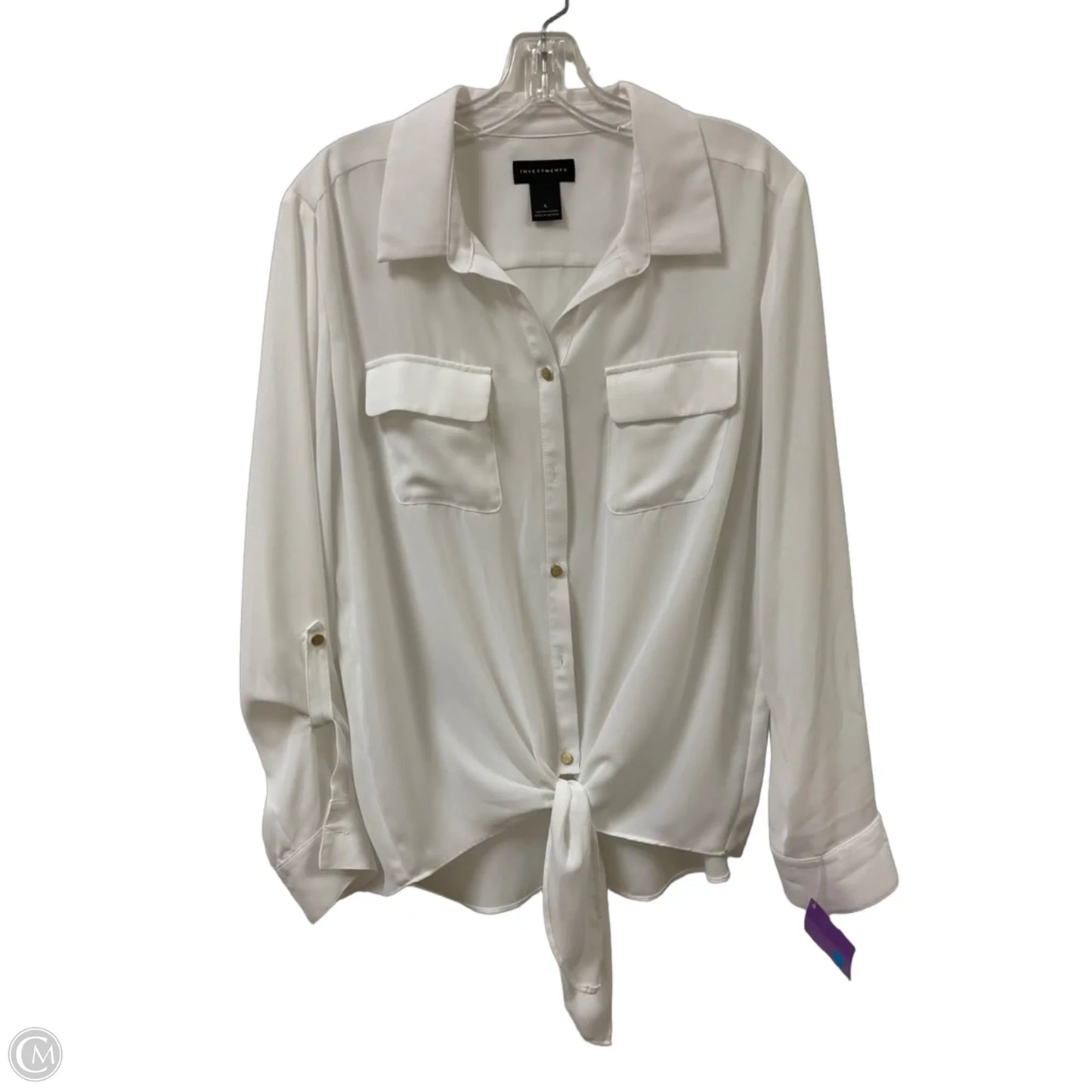Blouse Long Sleeve By Investments In White, Size: L