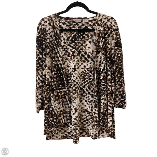 Sweater Cardigan By Chicos In Brown & Cream, Size: L