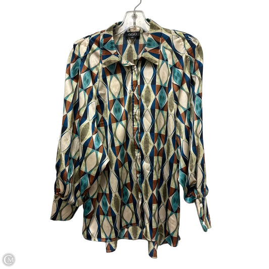 Blouse Long Sleeve By Gigio In Blue & Cream, Size: S