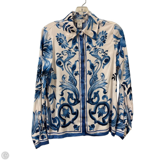 Blouse Long Sleeve By Rachel Zoe In Blue & White, Size: Xs