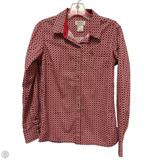 Blouse Long Sleeve By Ariat In Red & White, Size: S