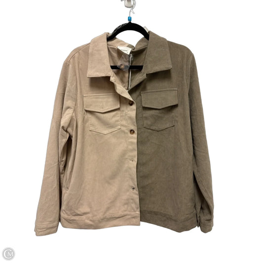 Jacket Shirt By Andree By Unit In Cream & Green, Size: L