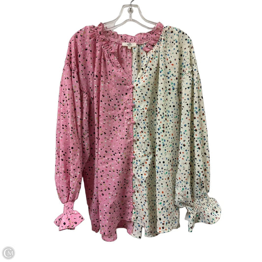 Top Long Sleeve By Entro In Pink & White, Size: Xl