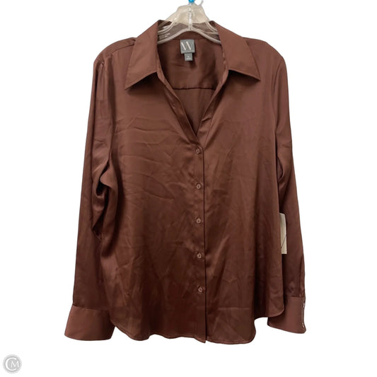 Blouse Long Sleeve By Worthington In Brown, Size: Xl