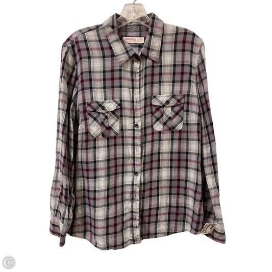 Blouse Long Sleeve By Faded Glory In Grey & Pink, Size: L