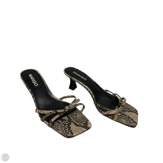 Sandals Heels Kitten By Mango In Snakeskin Print, Size: 7.5