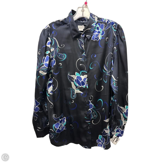 Blouse Long Sleeve By Chicos In Black & Blue, Size: L