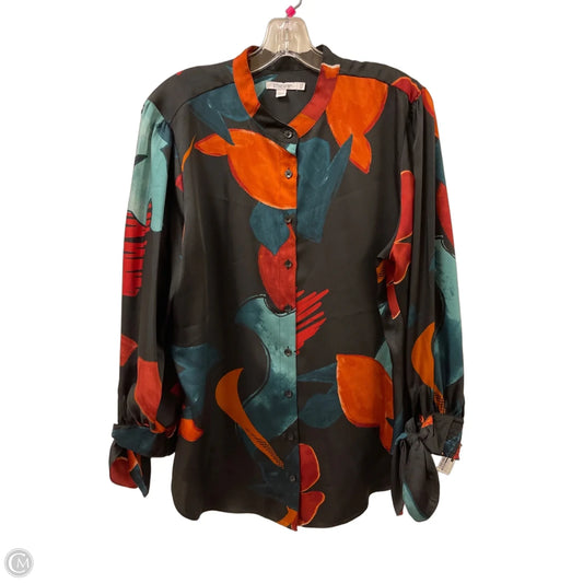 Blouse Long Sleeve By Chicos In Black & Orange, Size: L