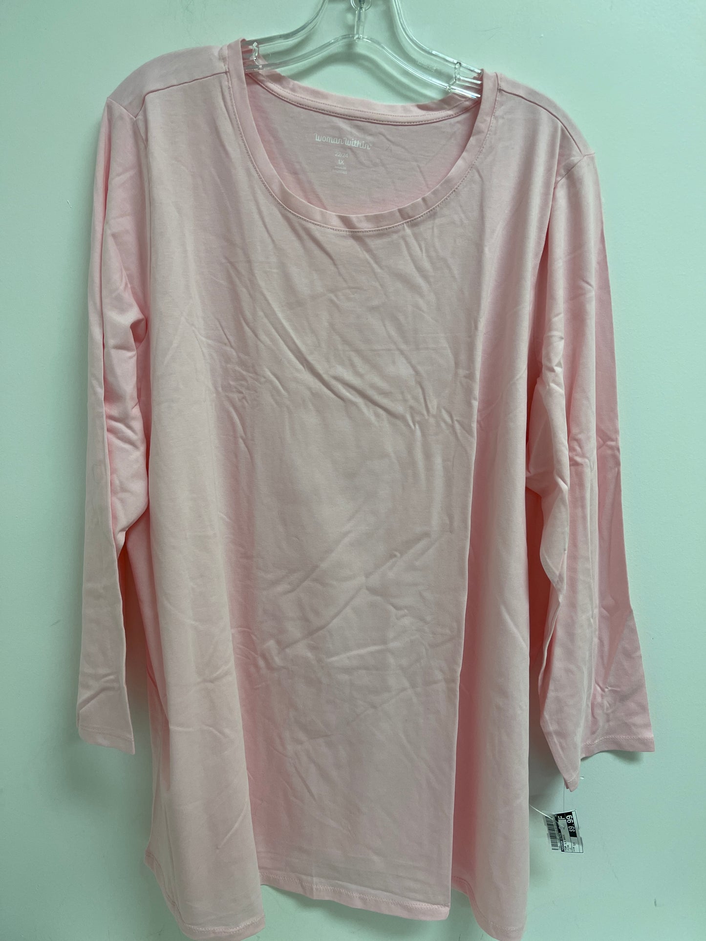 Pink Top Long Sleeve Basic Woman Within, Size 1x