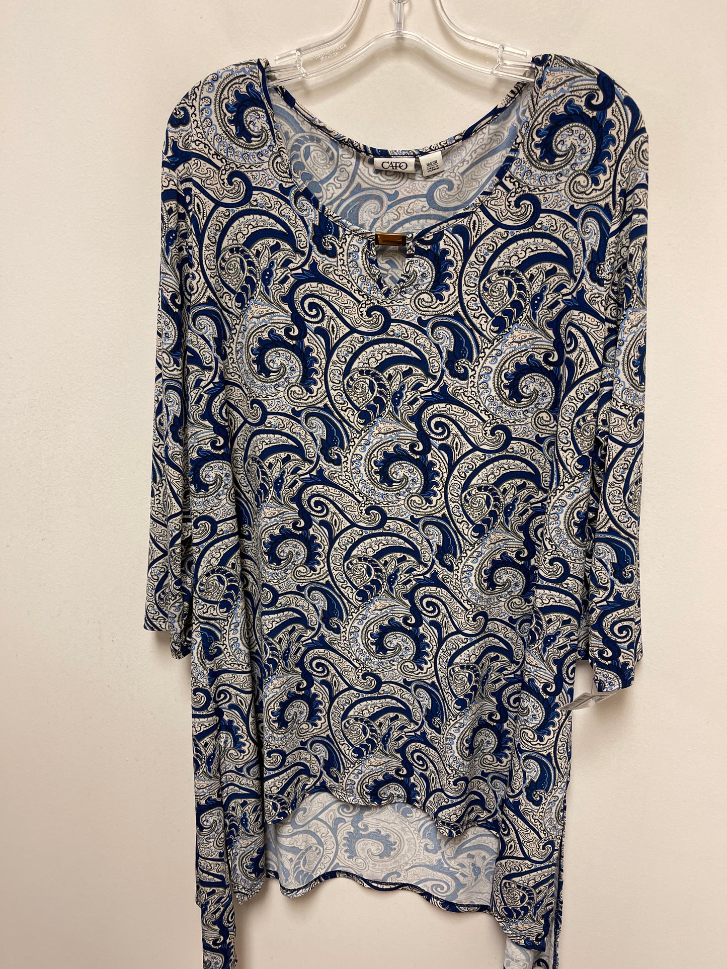 Blue & Cream Tunic Long Sleeve Cato, Size 2x