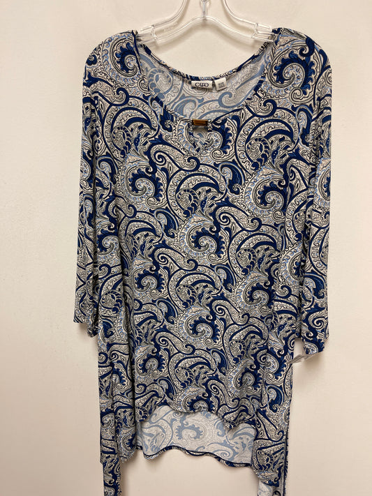 Blue & Cream Tunic Long Sleeve Cato, Size 2x