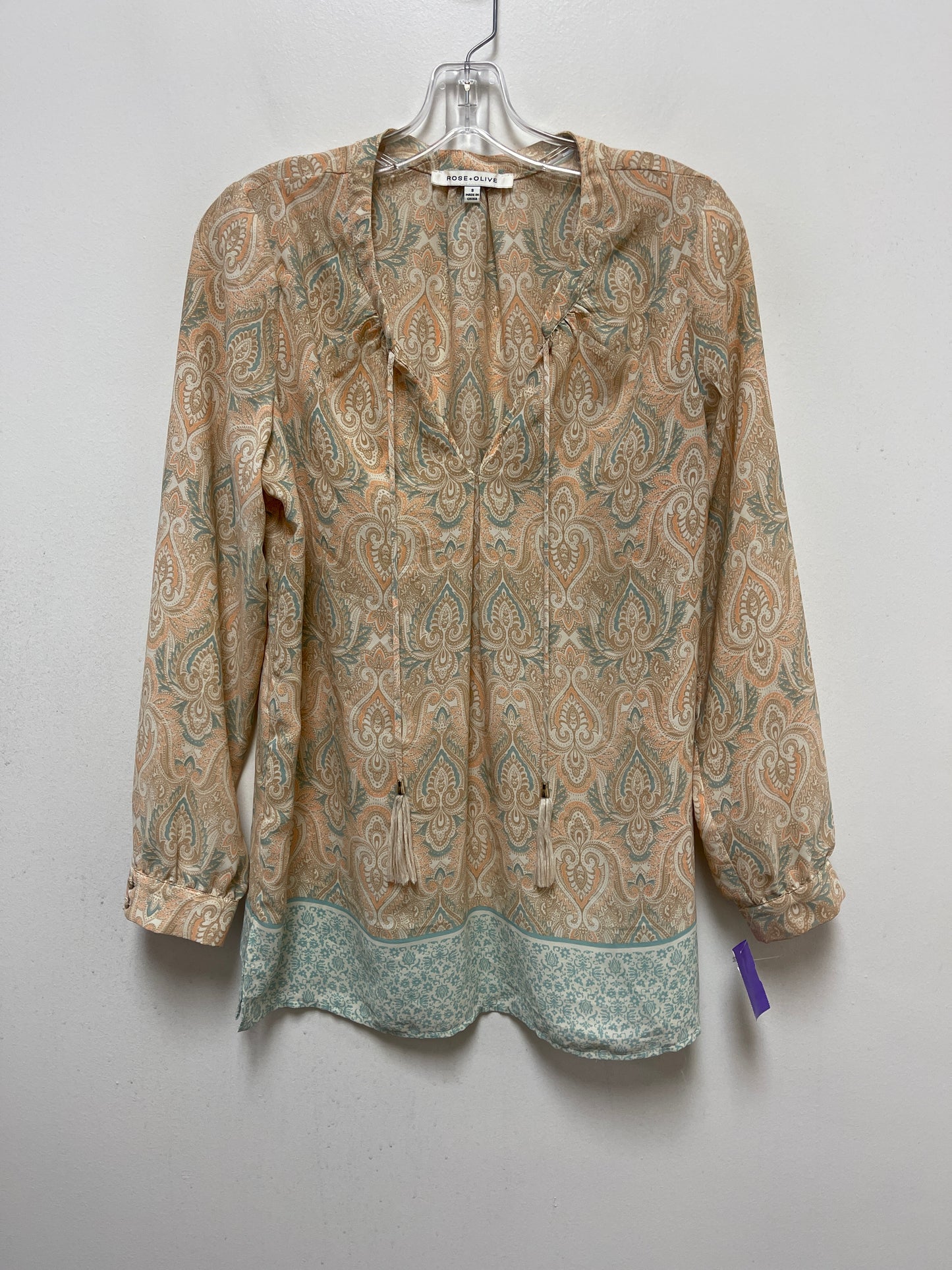 Cream Top Long Sleeve Rose And Olive, Size S