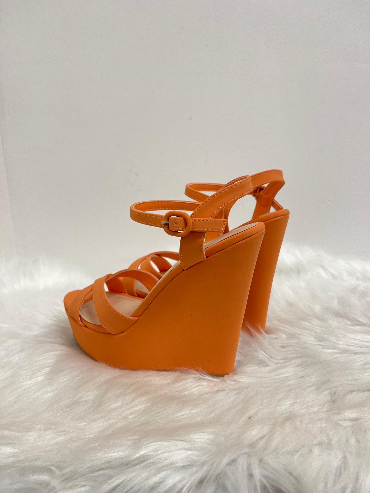 Orange Sandals Heels Wedge Bamboo, Size 9