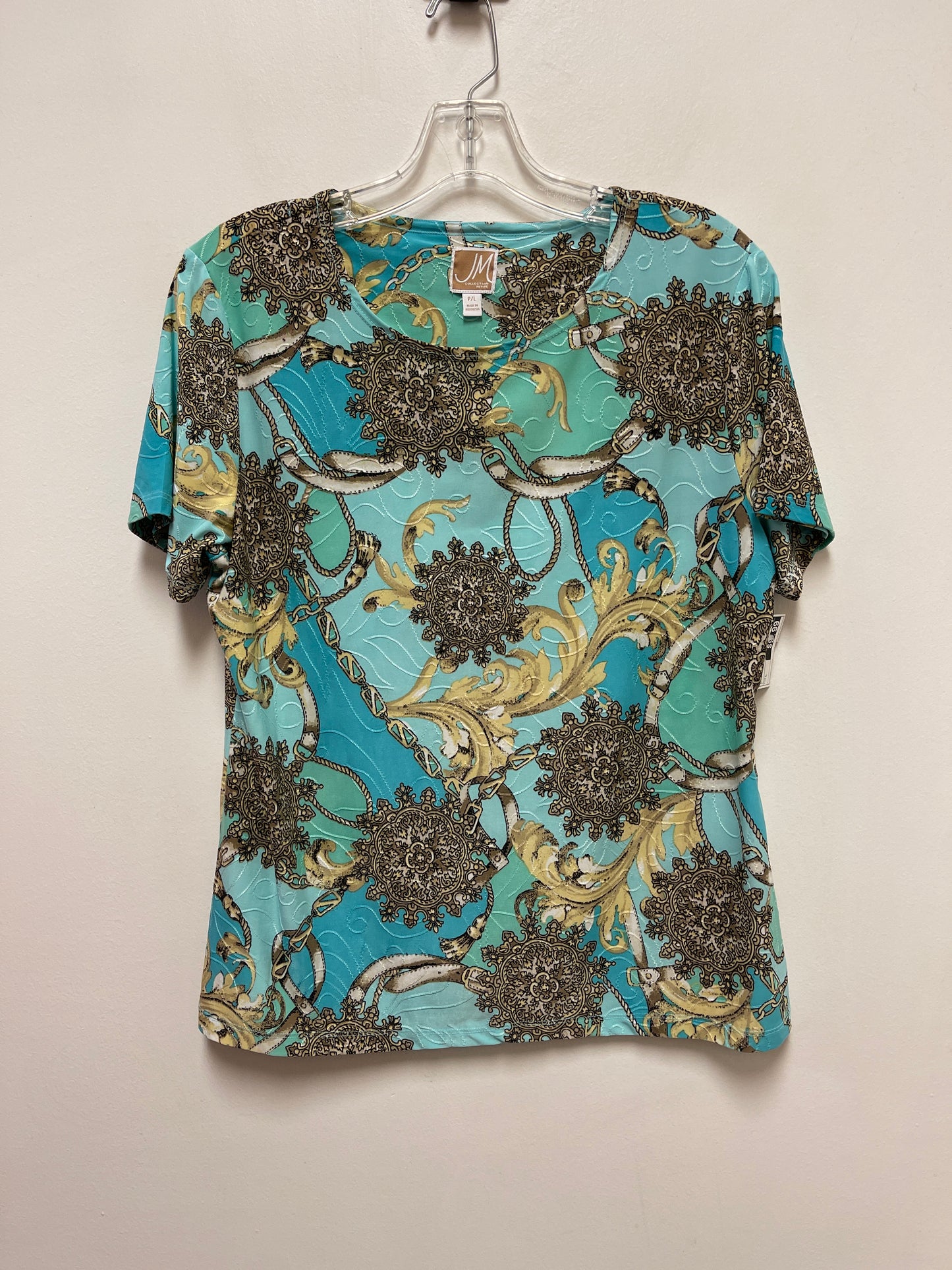 Top Short Sleeve By Jm Collections In Blue & Cream, Size: L