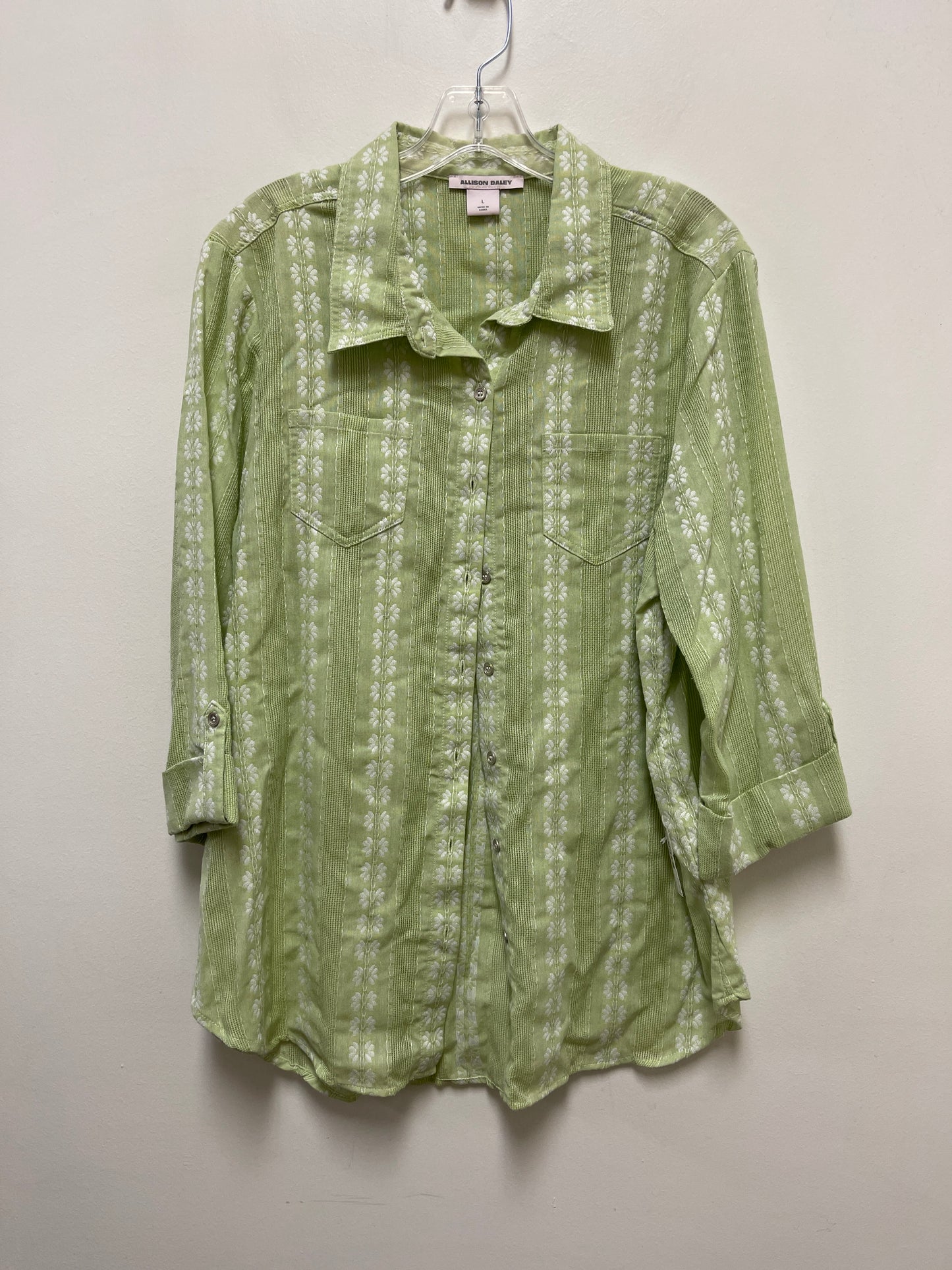 Top Long Sleeve By Allison Daley In Green & White, Size: L