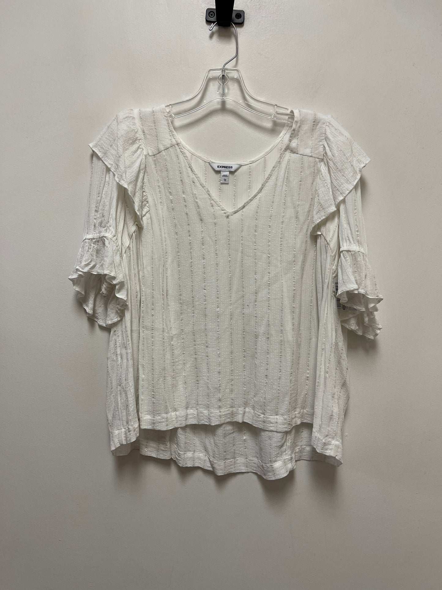 Top Short Sleeve By Express In Gold & White, Size: L