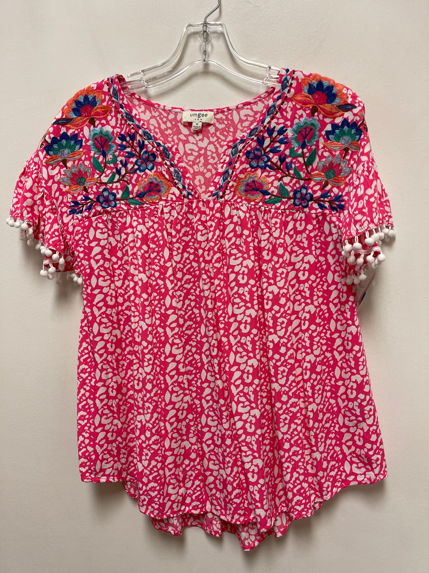 Top Short Sleeve By Umgee In Pink & White, Size: M