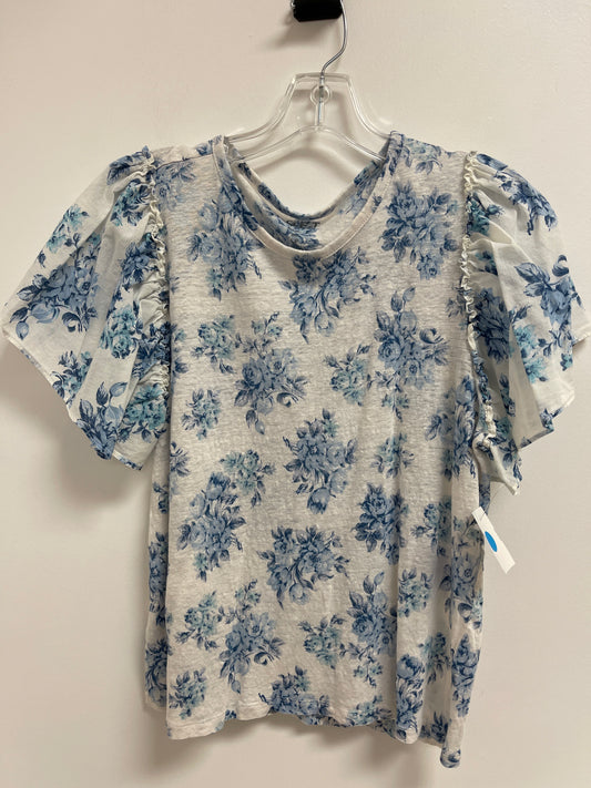 Top Short Sleeve By Loft In Blue & White, Size: L