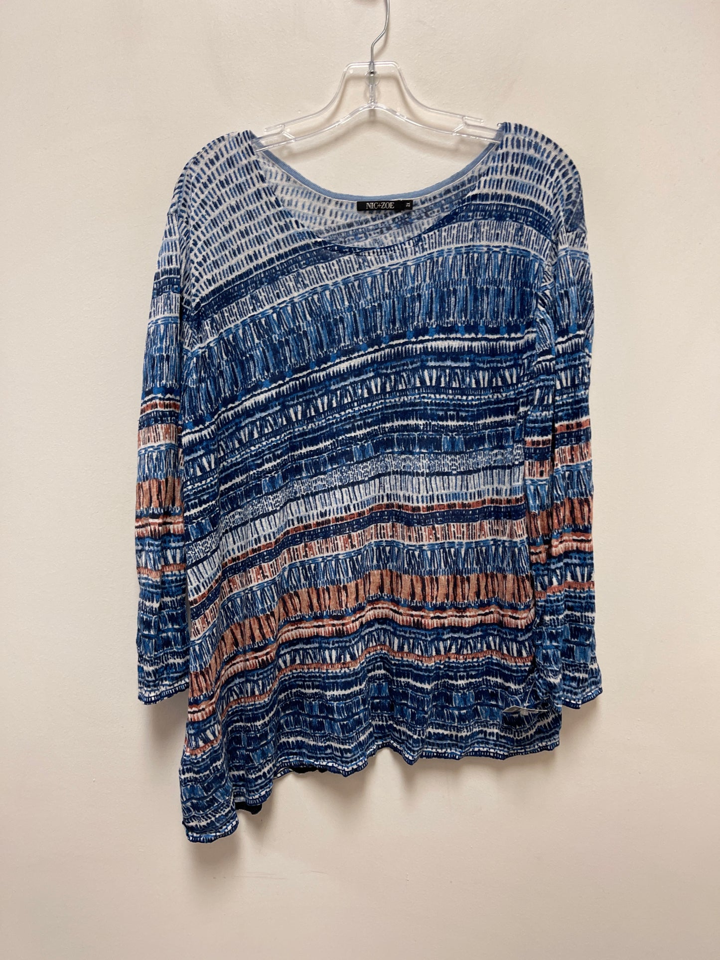 Top Long Sleeve By Nic + Zoe In Blue & White, Size: 2x