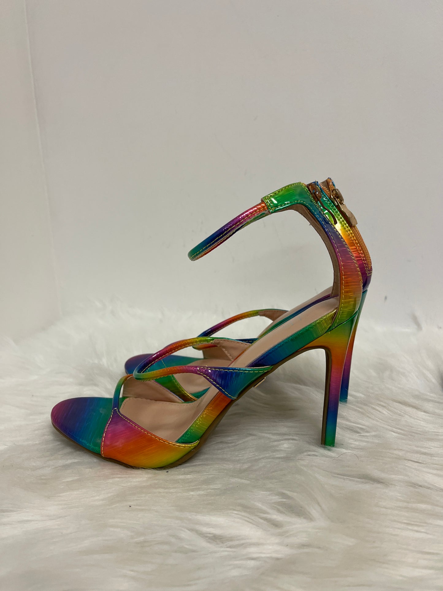 Sandals Heels Stiletto By Clothes Mentor In Rainbow Print, Size: 8.5