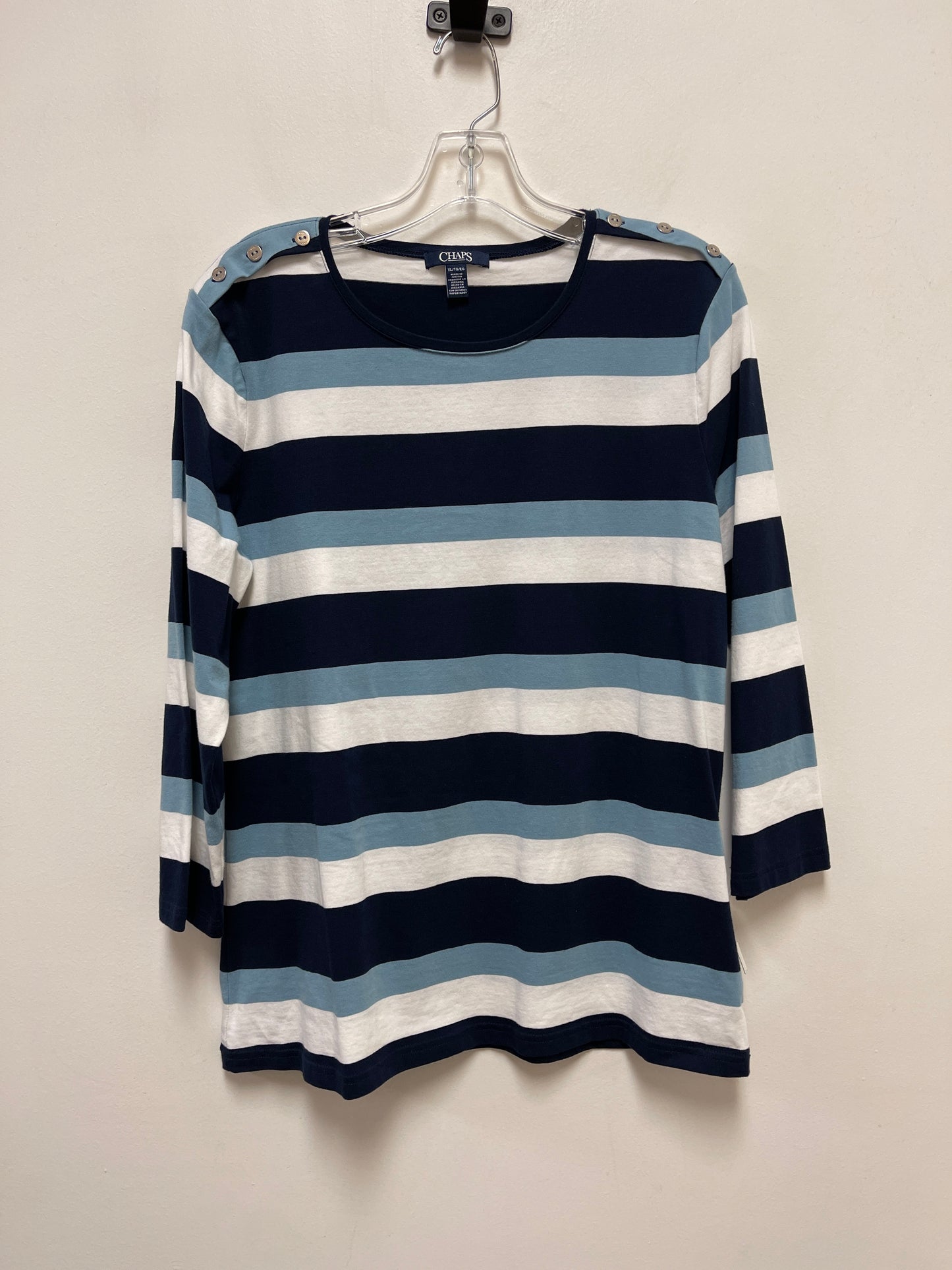 Top Long Sleeve By Chaps In Blue & White, Size: Xl