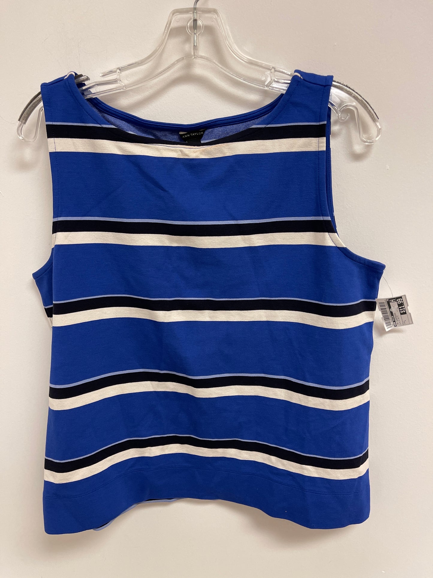 Top Sleeveless By Ann Taylor In Blue & White, Size: L